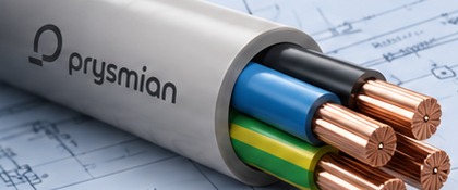 Prysmian spēka kabeļa gals ar vara dzīslām uz elektroinstalācijas rasējuma