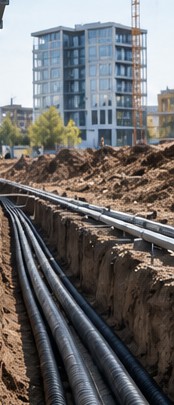 Kabeļi, ieguldīti tranšejā būvlaukumā